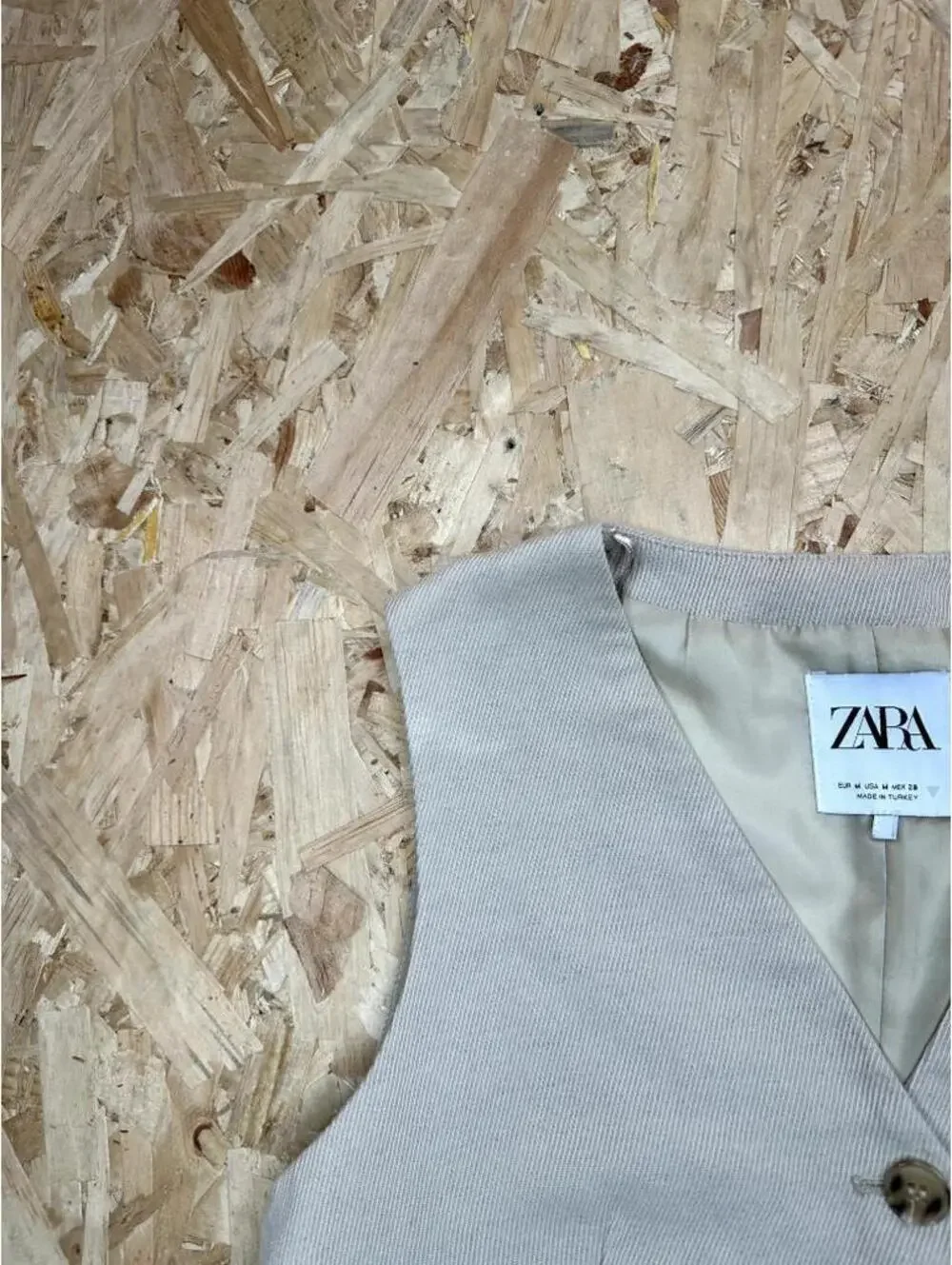 Zara Cropped Vest Womens Medium Beige Twill V-Neck Button Front Tailored